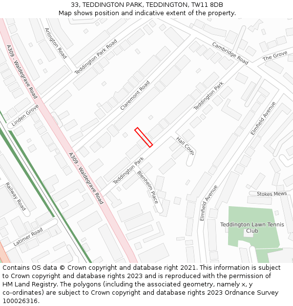 33, TEDDINGTON PARK, TEDDINGTON, TW11 8DB: Location map and indicative extent of plot