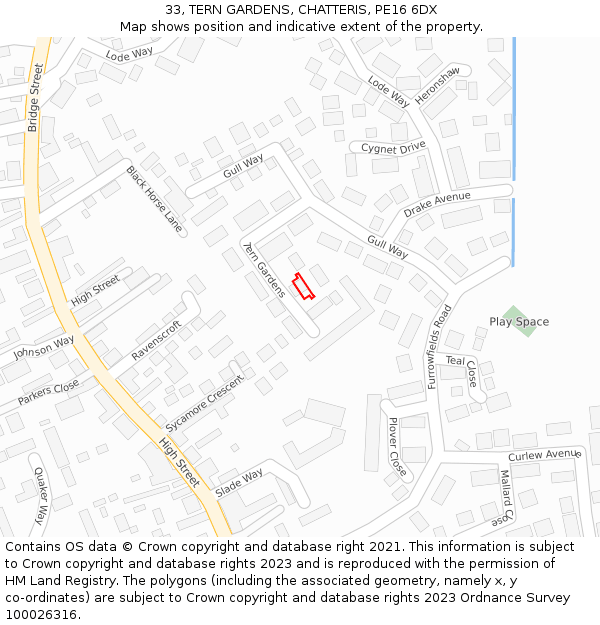 33, TERN GARDENS, CHATTERIS, PE16 6DX: Location map and indicative extent of plot