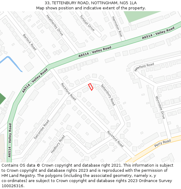 33, TETTENBURY ROAD, NOTTINGHAM, NG5 1LA: Location map and indicative extent of plot