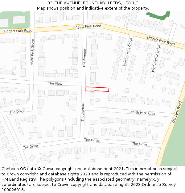 33, THE AVENUE, ROUNDHAY, LEEDS, LS8 1JG: Location map and indicative extent of plot