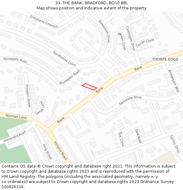 33, THE BANK, BRADFORD, BD10 8BL: Location map and indicative extent of plot