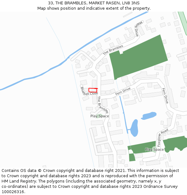 33, THE BRAMBLES, MARKET RASEN, LN8 3NS: Location map and indicative extent of plot