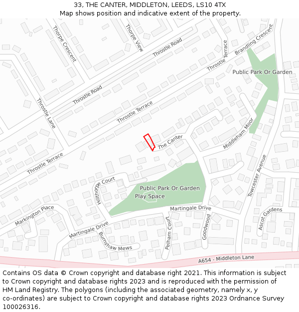 33, THE CANTER, MIDDLETON, LEEDS, LS10 4TX: Location map and indicative extent of plot