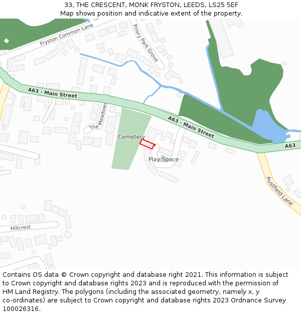 33, THE CRESCENT, MONK FRYSTON, LEEDS, LS25 5EF: Location map and indicative extent of plot