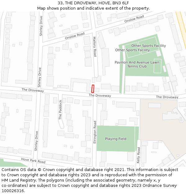 33, THE DROVEWAY, HOVE, BN3 6LF: Location map and indicative extent of plot