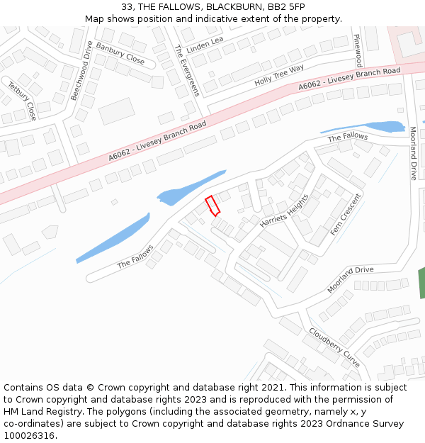 33, THE FALLOWS, BLACKBURN, BB2 5FP: Location map and indicative extent of plot
