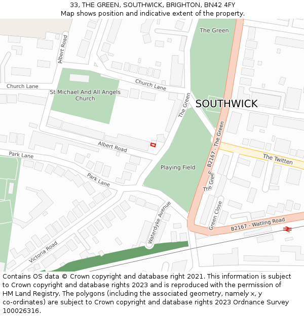 33, THE GREEN, SOUTHWICK, BRIGHTON, BN42 4FY: Location map and indicative extent of plot