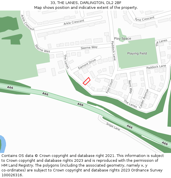 33, THE LANES, DARLINGTON, DL2 2BF: Location map and indicative extent of plot