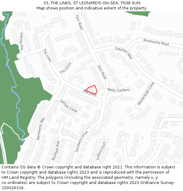 33, THE LINKS, ST LEONARDS-ON-SEA, TN38 0UN: Location map and indicative extent of plot