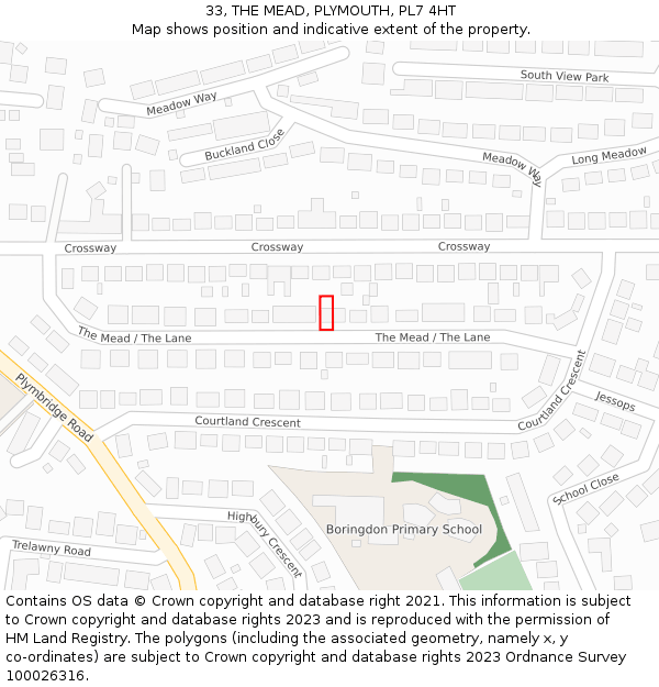 33, THE MEAD, PLYMOUTH, PL7 4HT: Location map and indicative extent of plot