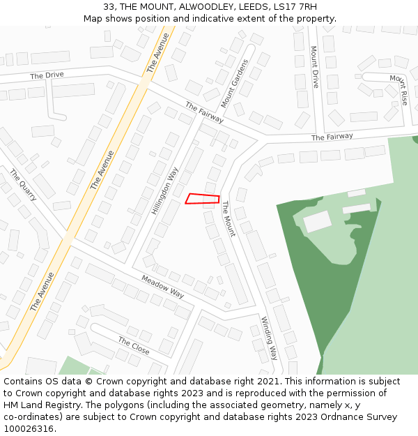 33, THE MOUNT, ALWOODLEY, LEEDS, LS17 7RH: Location map and indicative extent of plot