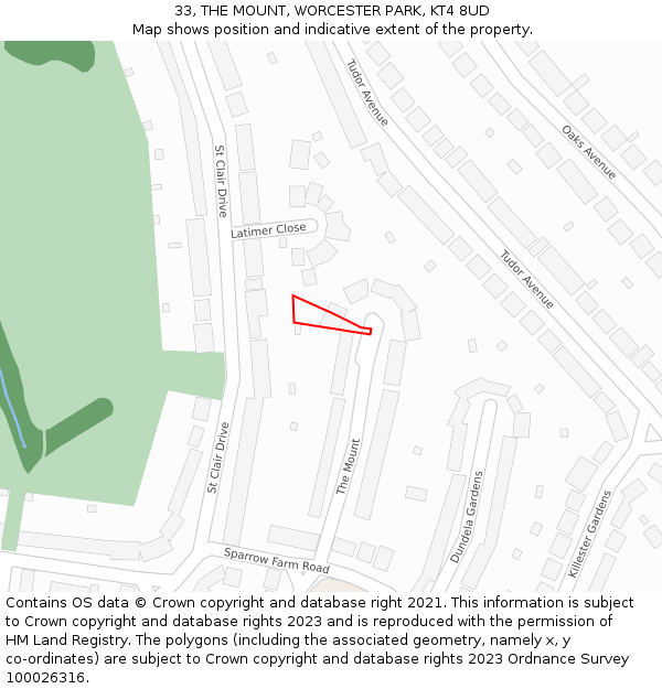 33, THE MOUNT, WORCESTER PARK, KT4 8UD: Location map and indicative extent of plot