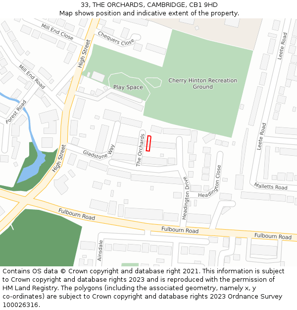 33, THE ORCHARDS, CAMBRIDGE, CB1 9HD: Location map and indicative extent of plot
