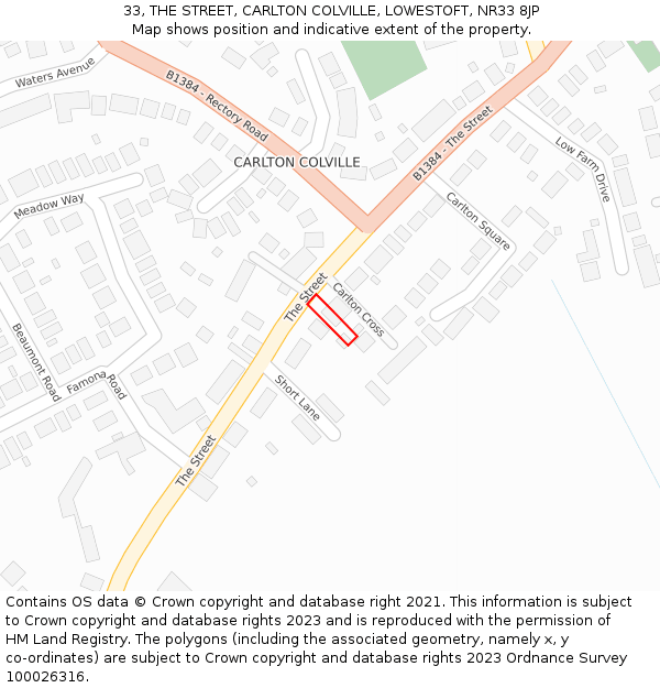 33, THE STREET, CARLTON COLVILLE, LOWESTOFT, NR33 8JP: Location map and indicative extent of plot
