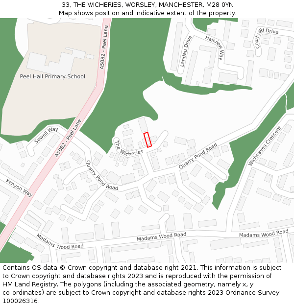 33, THE WICHERIES, WORSLEY, MANCHESTER, M28 0YN: Location map and indicative extent of plot