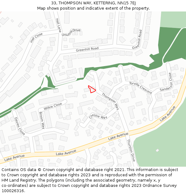 33, THOMPSON WAY, KETTERING, NN15 7EJ: Location map and indicative extent of plot