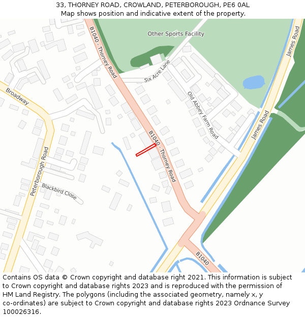 33, THORNEY ROAD, CROWLAND, PETERBOROUGH, PE6 0AL: Location map and indicative extent of plot