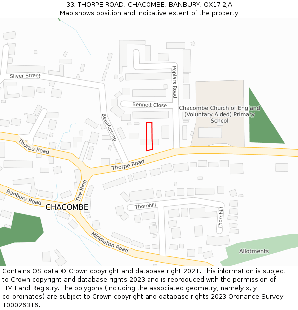 33, THORPE ROAD, CHACOMBE, BANBURY, OX17 2JA: Location map and indicative extent of plot