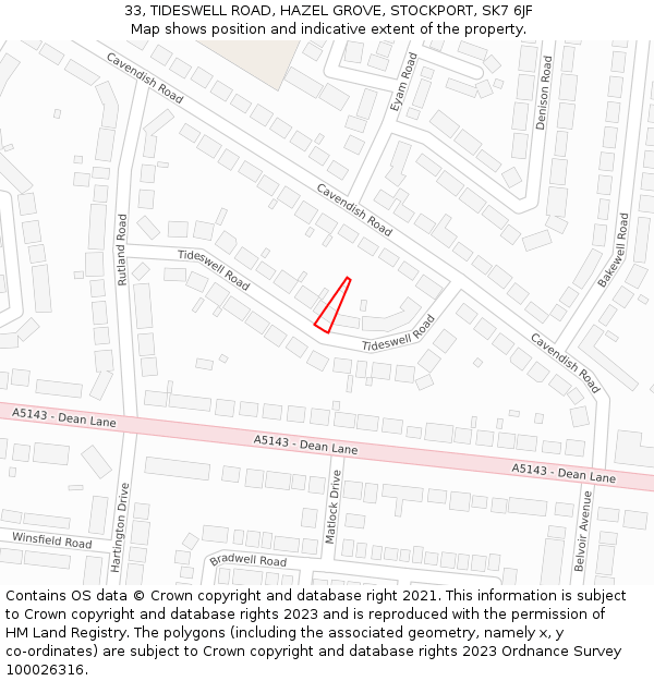33, TIDESWELL ROAD, HAZEL GROVE, STOCKPORT, SK7 6JF: Location map and indicative extent of plot