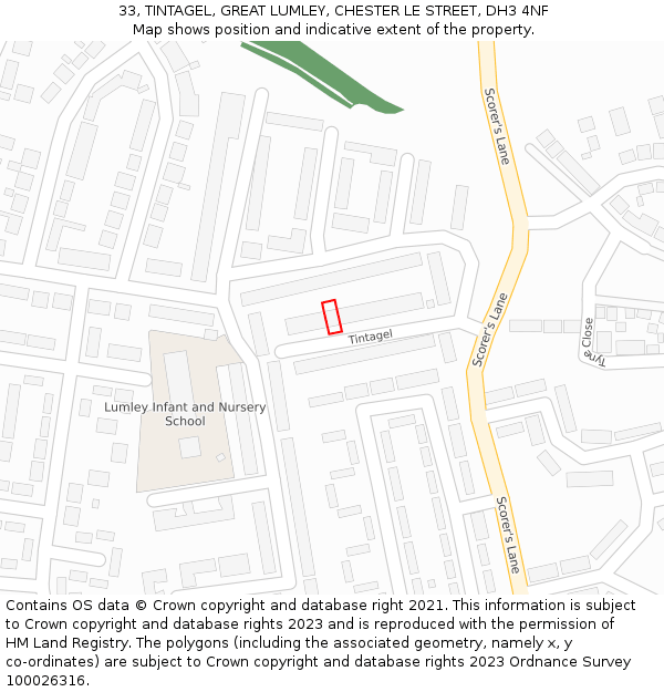 33, TINTAGEL, GREAT LUMLEY, CHESTER LE STREET, DH3 4NF: Location map and indicative extent of plot