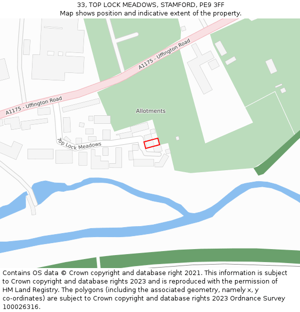 33, TOP LOCK MEADOWS, STAMFORD, PE9 3FF: Location map and indicative extent of plot