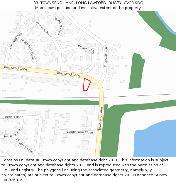 33, TOWNSEND LANE, LONG LAWFORD, RUGBY, CV23 9DG: Location map and indicative extent of plot