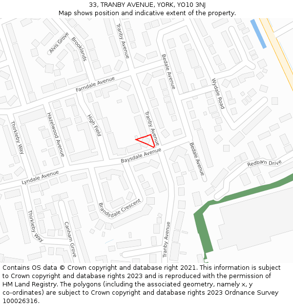 33, TRANBY AVENUE, YORK, YO10 3NJ: Location map and indicative extent of plot