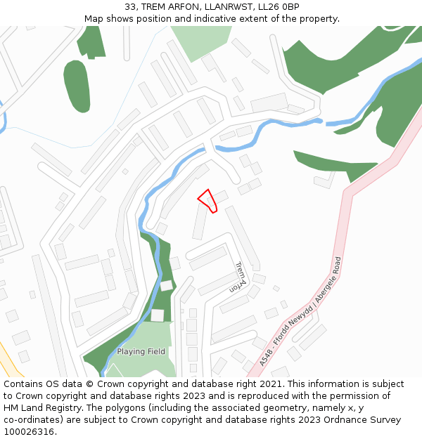 33, TREM ARFON, LLANRWST, LL26 0BP: Location map and indicative extent of plot