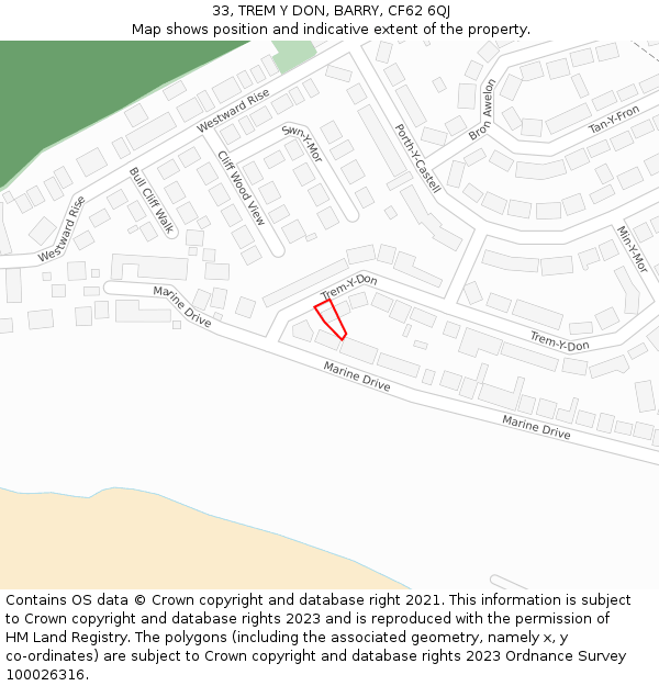 33, TREM Y DON, BARRY, CF62 6QJ: Location map and indicative extent of plot