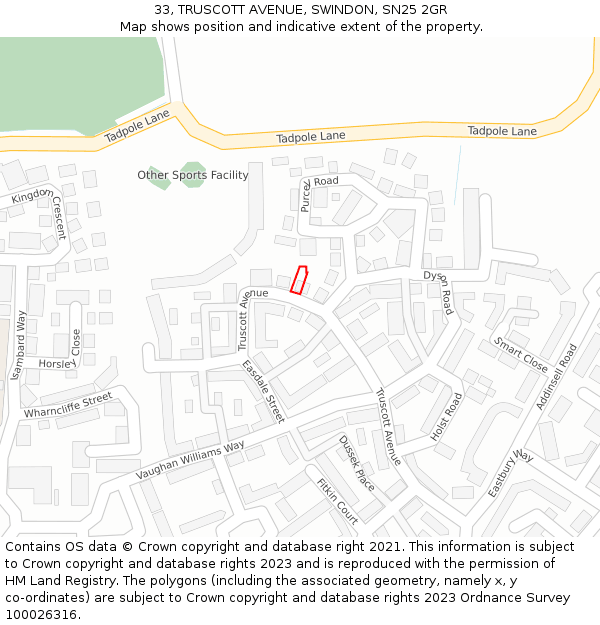 33, TRUSCOTT AVENUE, SWINDON, SN25 2GR: Location map and indicative extent of plot