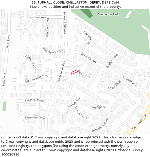 33, TUPHALL CLOSE, CHELLASTON, DERBY, DE73 6WN: Location map and indicative extent of plot