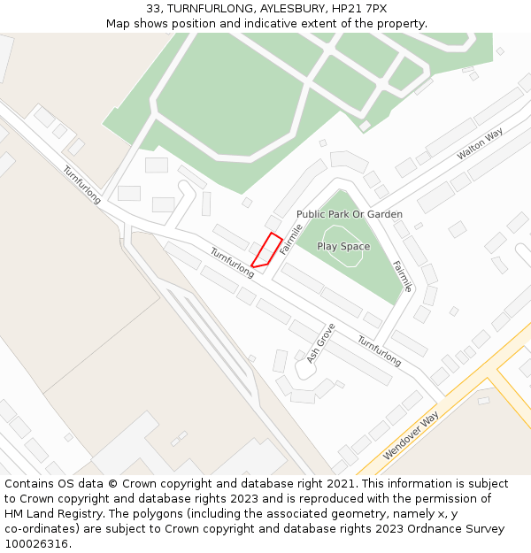 33, TURNFURLONG, AYLESBURY, HP21 7PX: Location map and indicative extent of plot