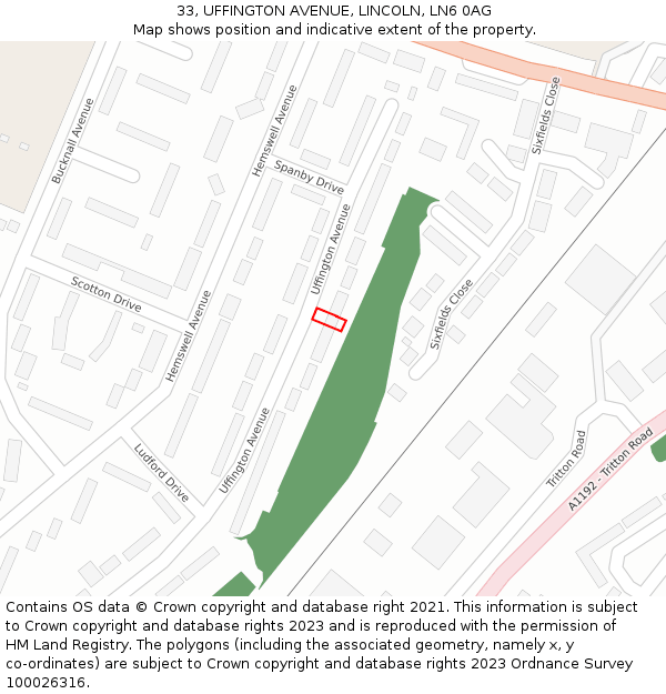 33, UFFINGTON AVENUE, LINCOLN, LN6 0AG: Location map and indicative extent of plot
