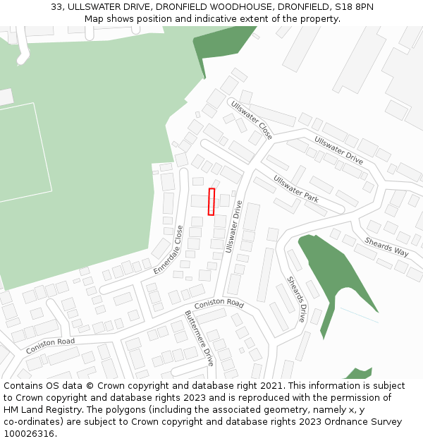 33, ULLSWATER DRIVE, DRONFIELD WOODHOUSE, DRONFIELD, S18 8PN: Location map and indicative extent of plot