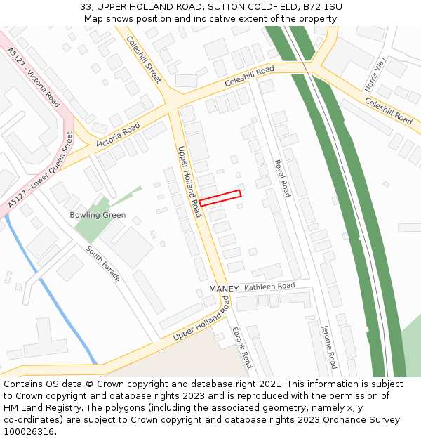 33, UPPER HOLLAND ROAD, SUTTON COLDFIELD, B72 1SU: Location map and indicative extent of plot
