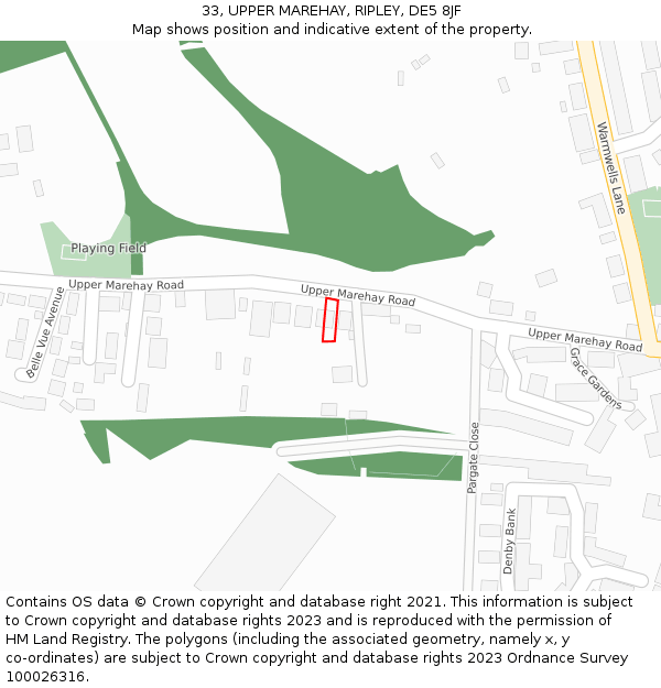 33, UPPER MAREHAY, RIPLEY, DE5 8JF: Location map and indicative extent of plot