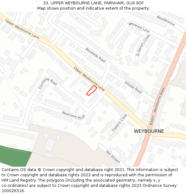 33, UPPER WEYBOURNE LANE, FARNHAM, GU9 9DF: Location map and indicative extent of plot