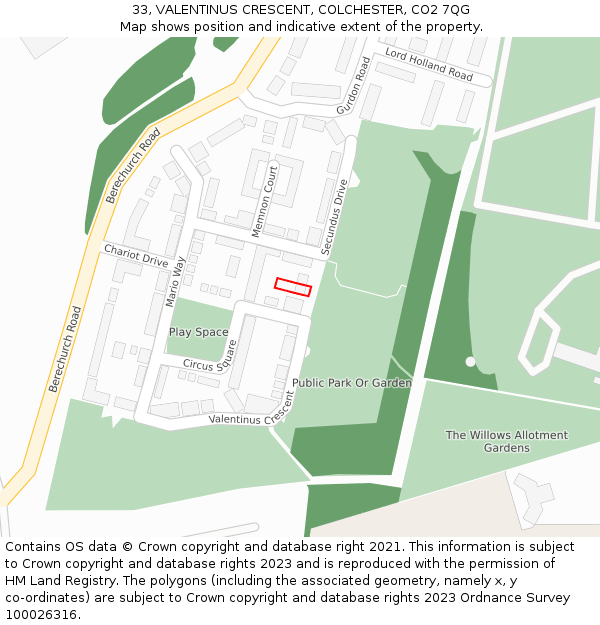 33, VALENTINUS CRESCENT, COLCHESTER, CO2 7QG: Location map and indicative extent of plot