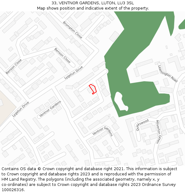 33, VENTNOR GARDENS, LUTON, LU3 3SL: Location map and indicative extent of plot