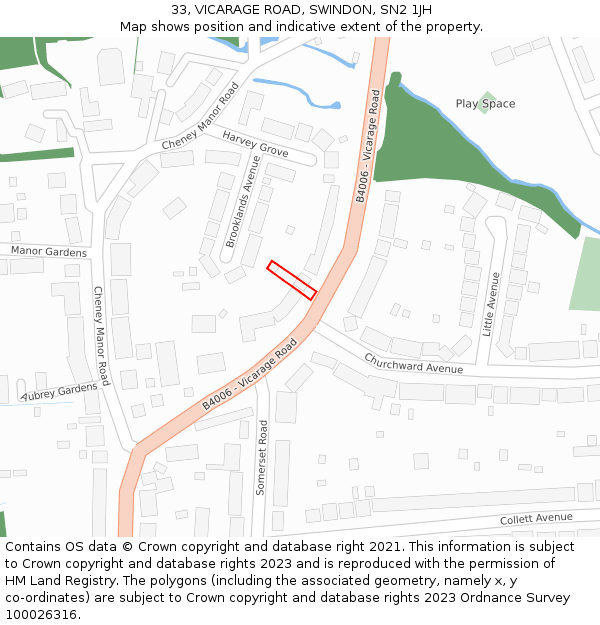 33, VICARAGE ROAD, SWINDON, SN2 1JH: Location map and indicative extent of plot