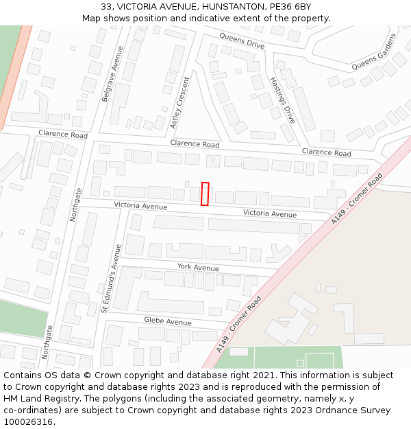 33, VICTORIA AVENUE, HUNSTANTON, PE36 6BY: Location map and indicative extent of plot