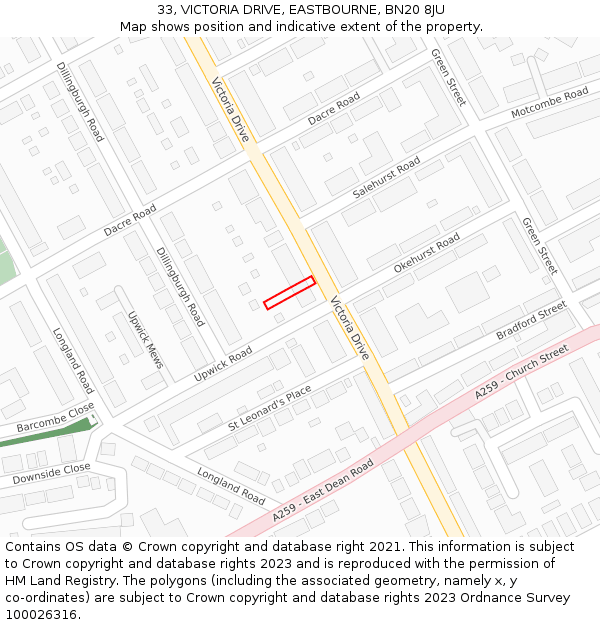 33, VICTORIA DRIVE, EASTBOURNE, BN20 8JU: Location map and indicative extent of plot