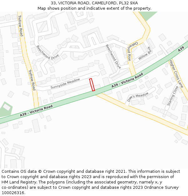 33, VICTORIA ROAD, CAMELFORD, PL32 9XA: Location map and indicative extent of plot
