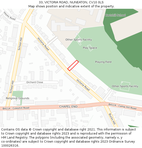 33, VICTORIA ROAD, NUNEATON, CV10 0LS: Location map and indicative extent of plot