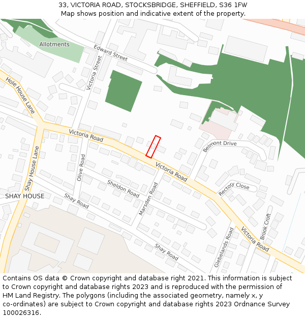 33, VICTORIA ROAD, STOCKSBRIDGE, SHEFFIELD, S36 1FW: Location map and indicative extent of plot
