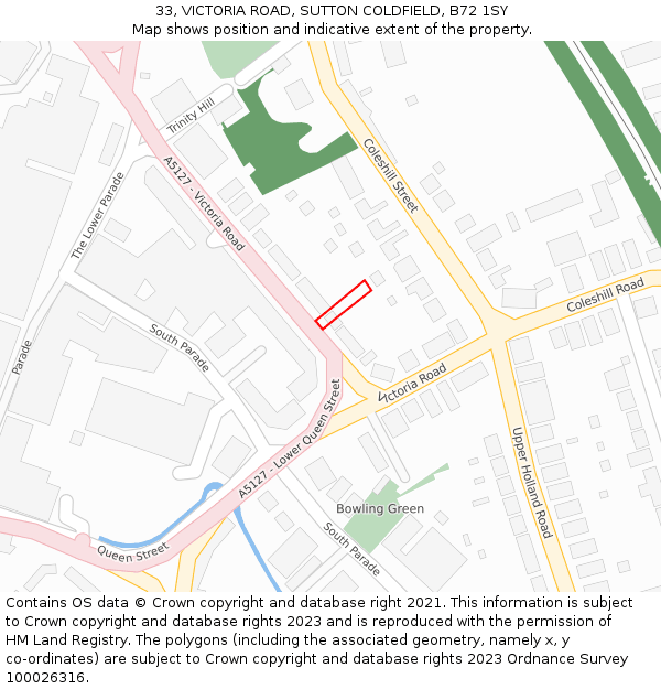 33, VICTORIA ROAD, SUTTON COLDFIELD, B72 1SY: Location map and indicative extent of plot
