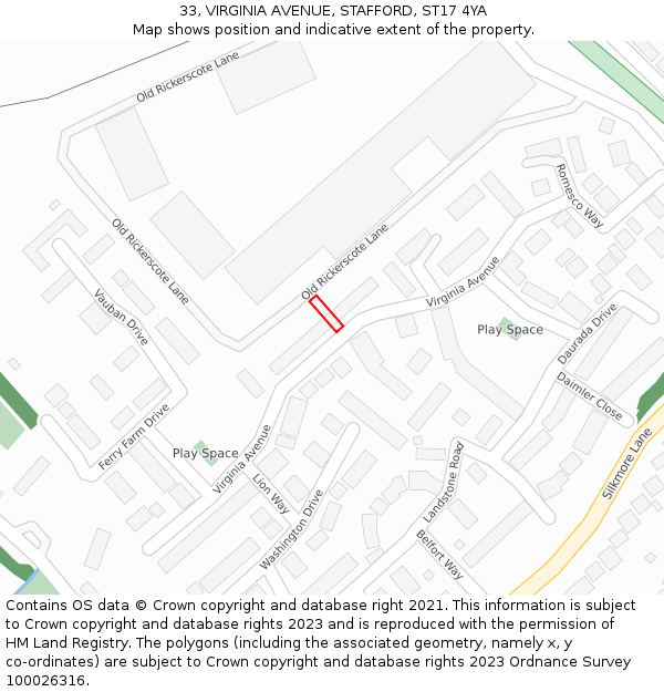 33, VIRGINIA AVENUE, STAFFORD, ST17 4YA: Location map and indicative extent of plot