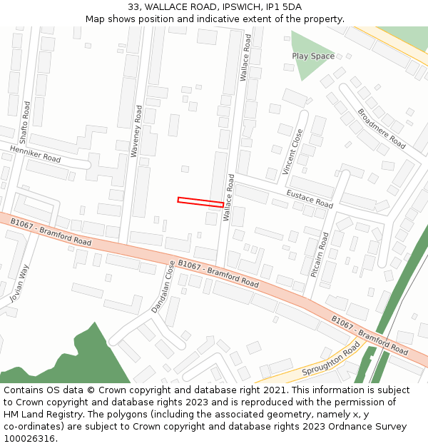 33, WALLACE ROAD, IPSWICH, IP1 5DA: Location map and indicative extent of plot