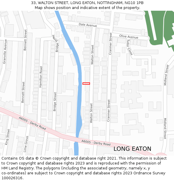 33, WALTON STREET, LONG EATON, NOTTINGHAM, NG10 1PB: Location map and indicative extent of plot