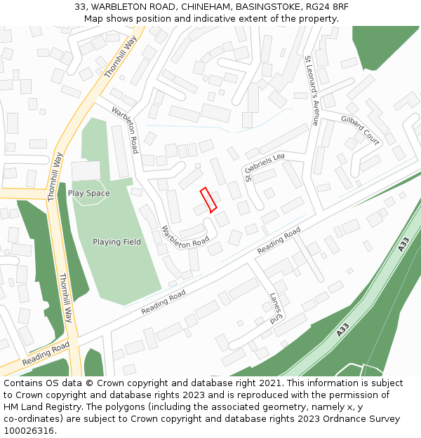 33, WARBLETON ROAD, CHINEHAM, BASINGSTOKE, RG24 8RF: Location map and indicative extent of plot